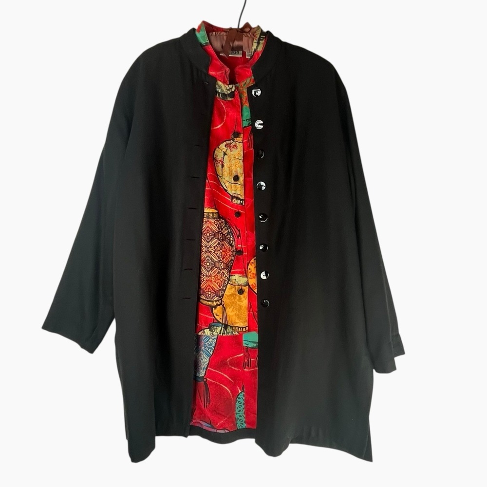 Chico's Silk Black Jacket Red Blouse Set‎ Asian Chinese Lanterns Size 1 Medium 8